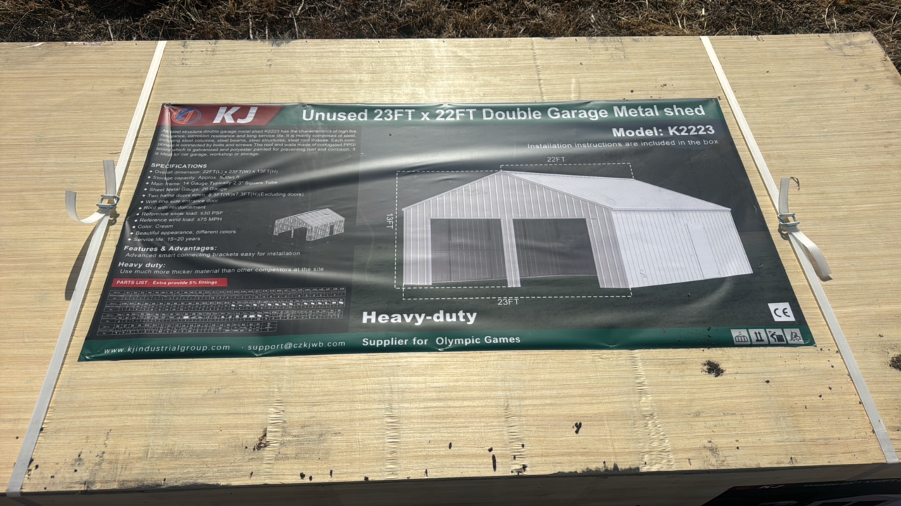lot 306 image: 2025 K2223 Unused 23ftx22ft Double Garage Metal shed