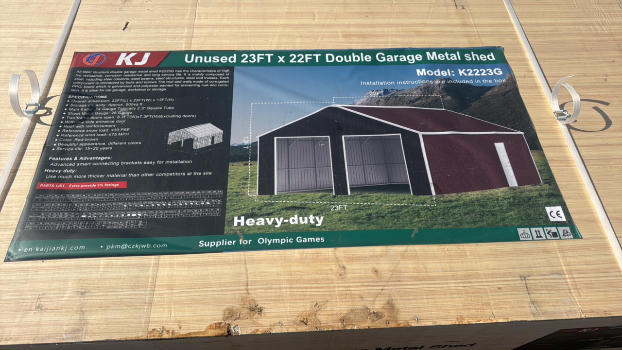 lot 307 image: 2025K2223GUnused23ftx22ft Double Garage Metal shed