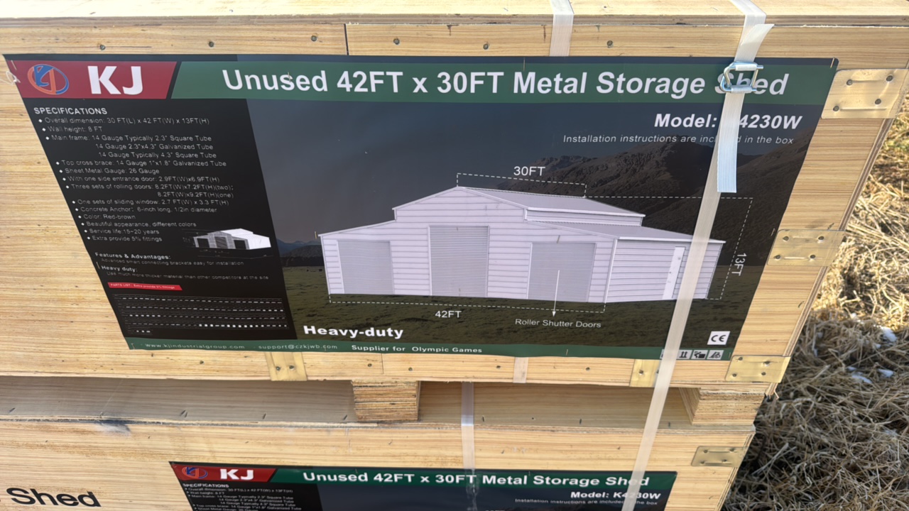 lot 314 image: K 4230W Unused 42FT x 30FT Metal Storage Shed