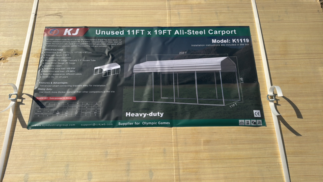 lot 315 image: 2025 K1119 Unused11FTx19FT All- Steel Carport