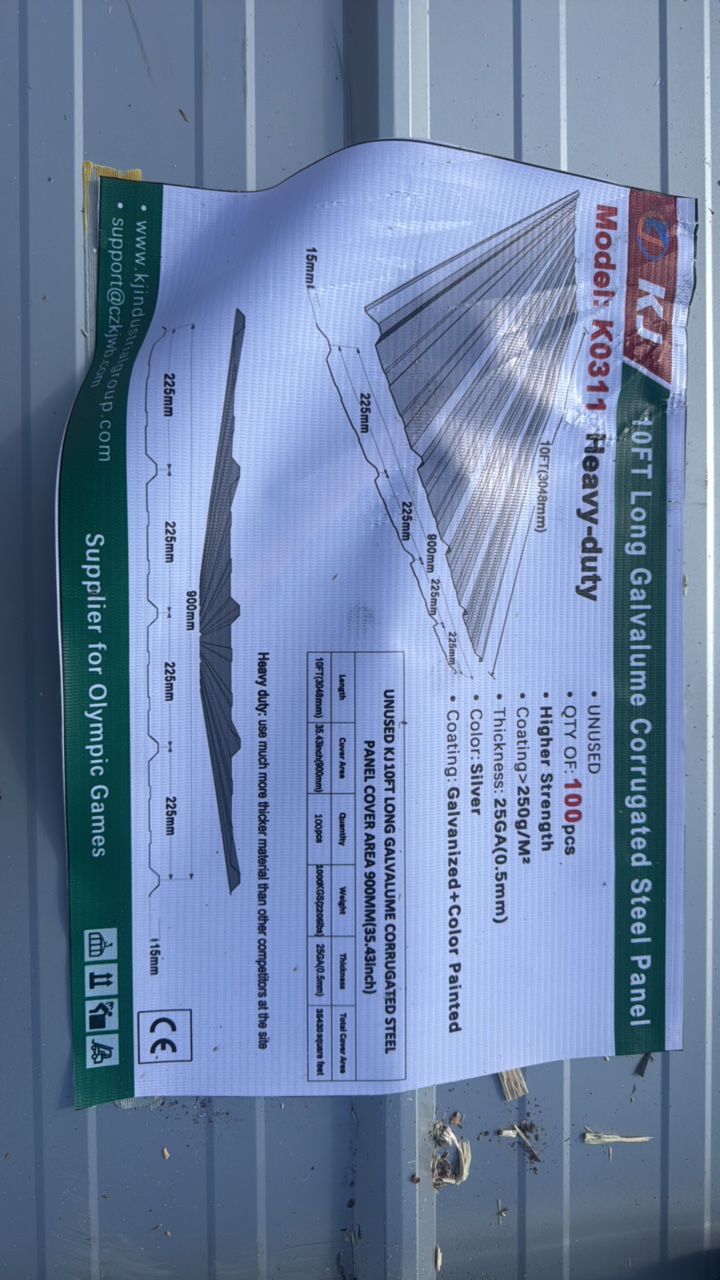 lot 316 image: 2025 K0311 Unused 10FT Long Galvalume Corrugated Steel Panel