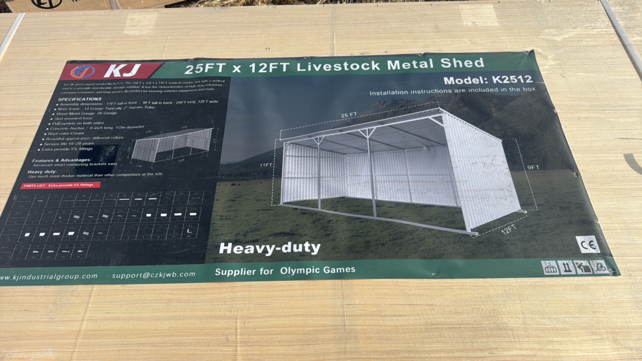 lot 317 image: 2025 K2512 Unused 25FTx12FT Livestock Metal Shed