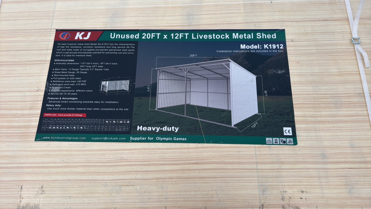 lot 323 image: 2025 K1912 Unused 20FTx12FT Livestock Metal Shed