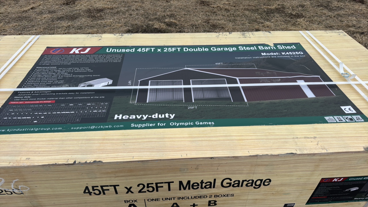 lot 326 image: 2025 K4525G Unused 45FTx25FT Double Garage Steel Barn Shed