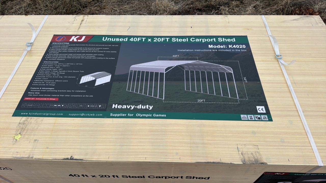 lot 328 image: 2025 K4020 Unused 40ft x 20ft SteeI Carport Shed