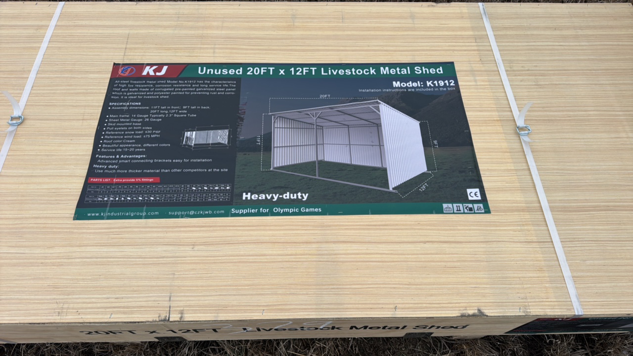 lot 329 image: 2025 K1912 Unused 20FTx12FT Livestock Metal Shed