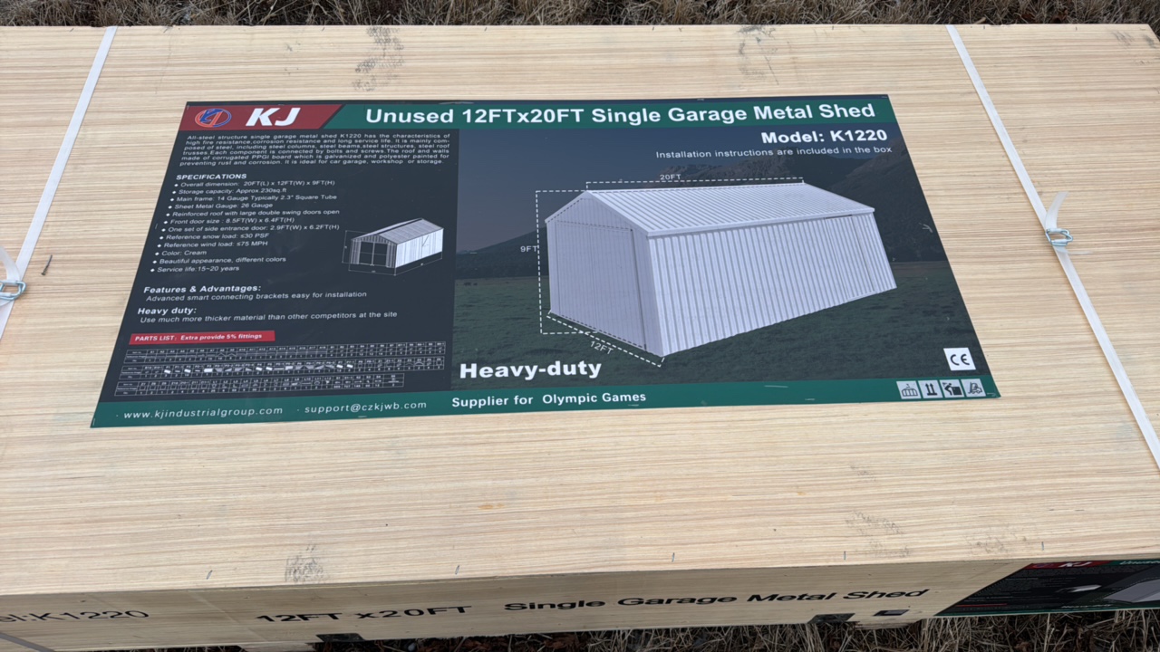 lot 331 image: 2025 K1220 Unused 12ftx20ft Single Garage Metal Shed