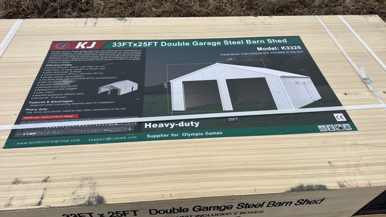 lot 334 image: 2025 K3325 Unused 33FTx25FT Double Garage Steel Barn