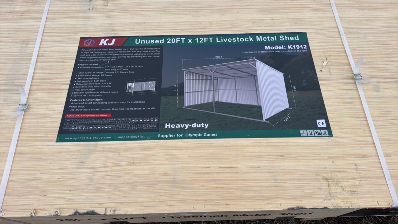 lot 337 image: 2025K1912Unused20FTx12FT Livestock Metal Shed