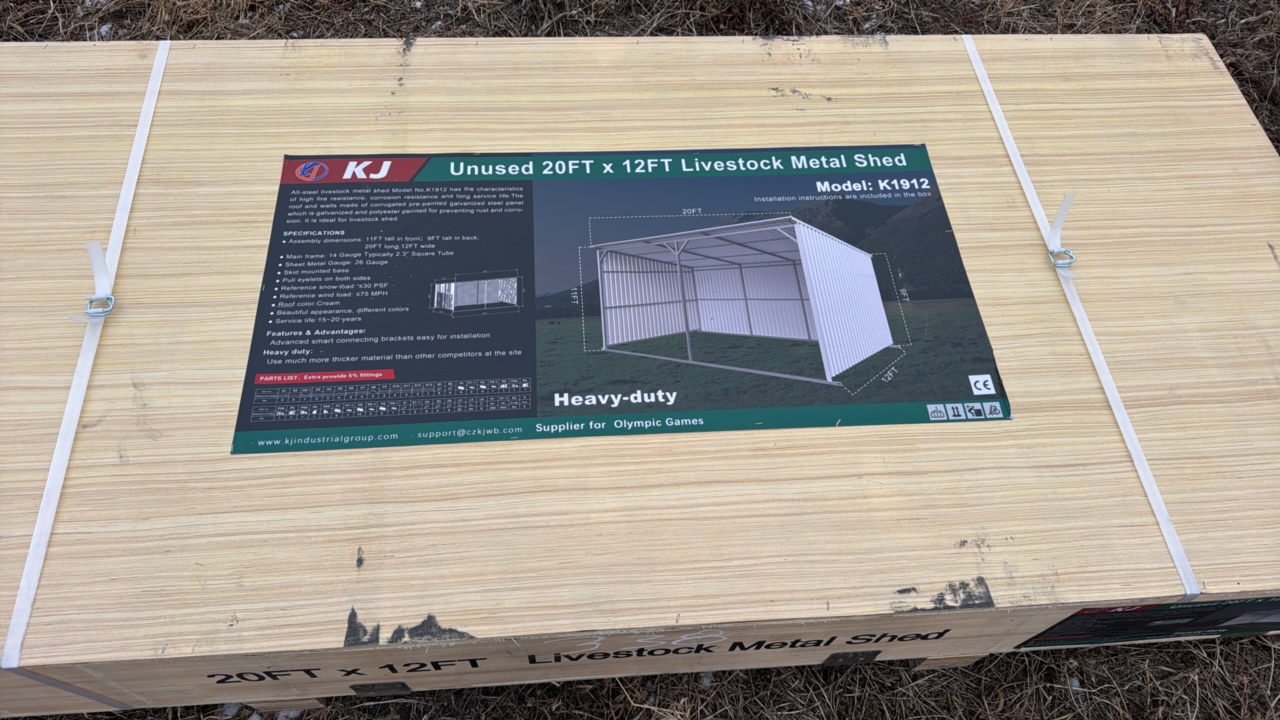 lot 338 image: 2025 K1912 Unused 20FTx12FT Livestock Metal Shed