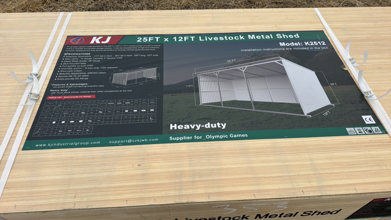 lot 353 image: 2025 K2512 Unused 25FTx12FT Livestock Metal Shed