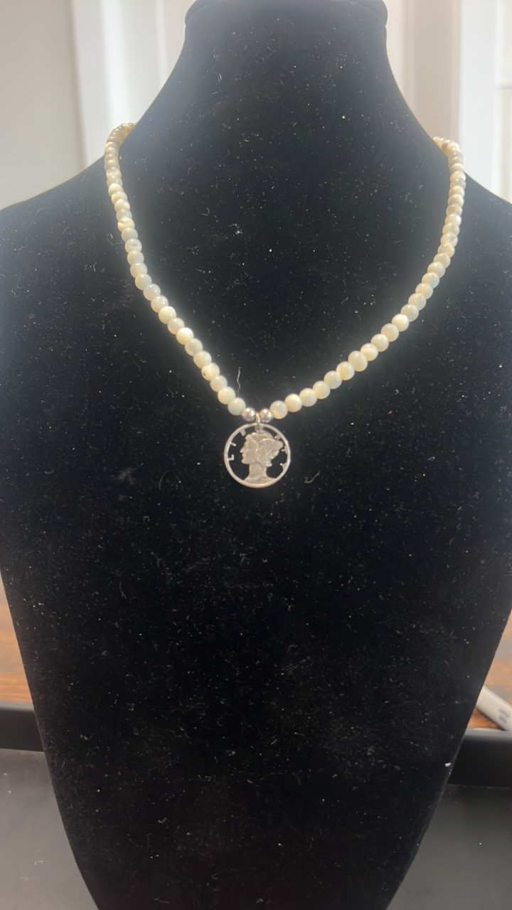 lot 105 image: silver mercury dime necklace
