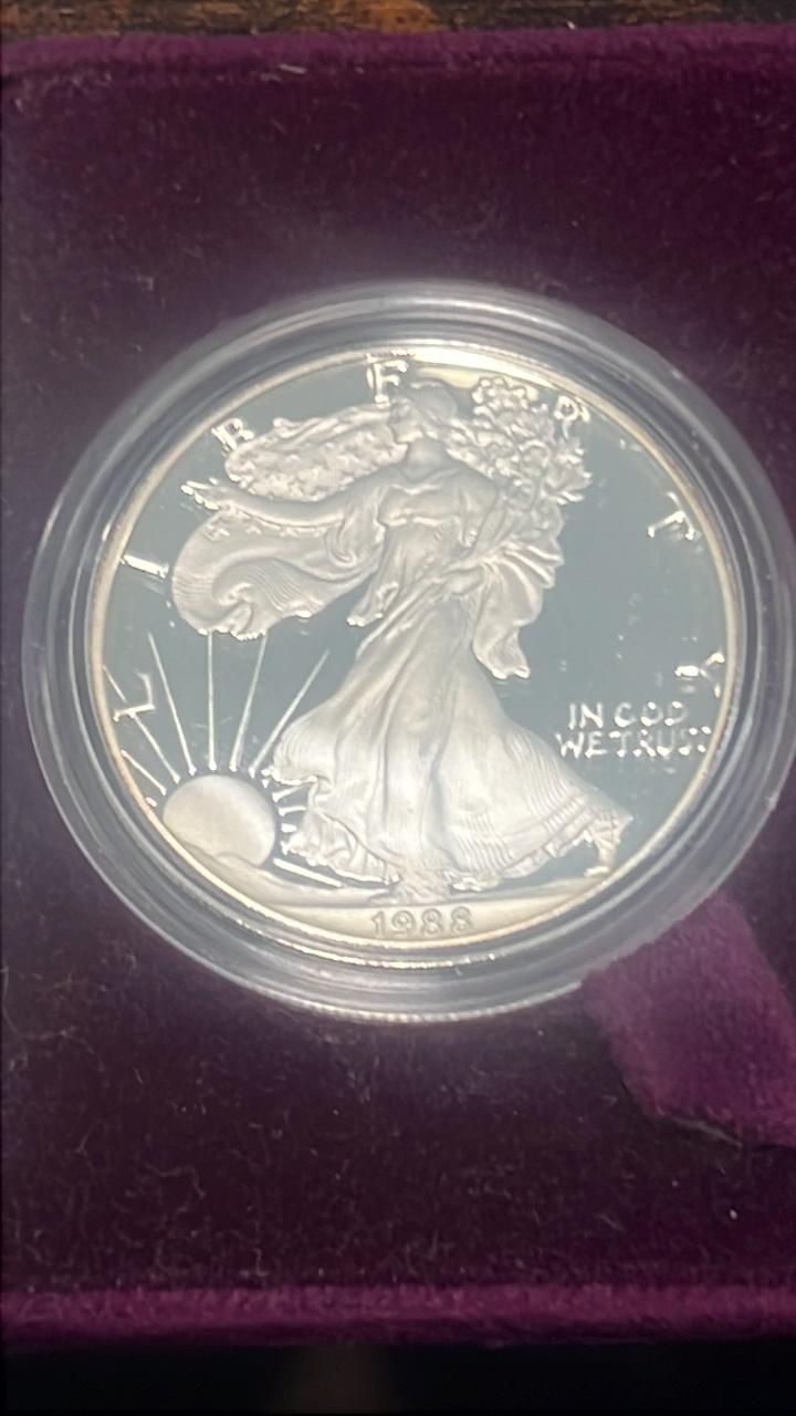lot 22 image: proof 1988 s silver eagle 1ozt of of pure silver