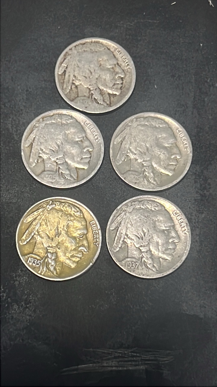 lot 70 image: buffalo nickels lot of 5 1917-1937