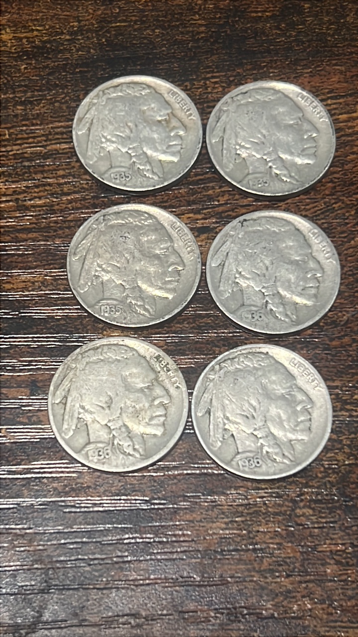 lot 76 image: Buffalo nickels lot of 6 1935-1936
