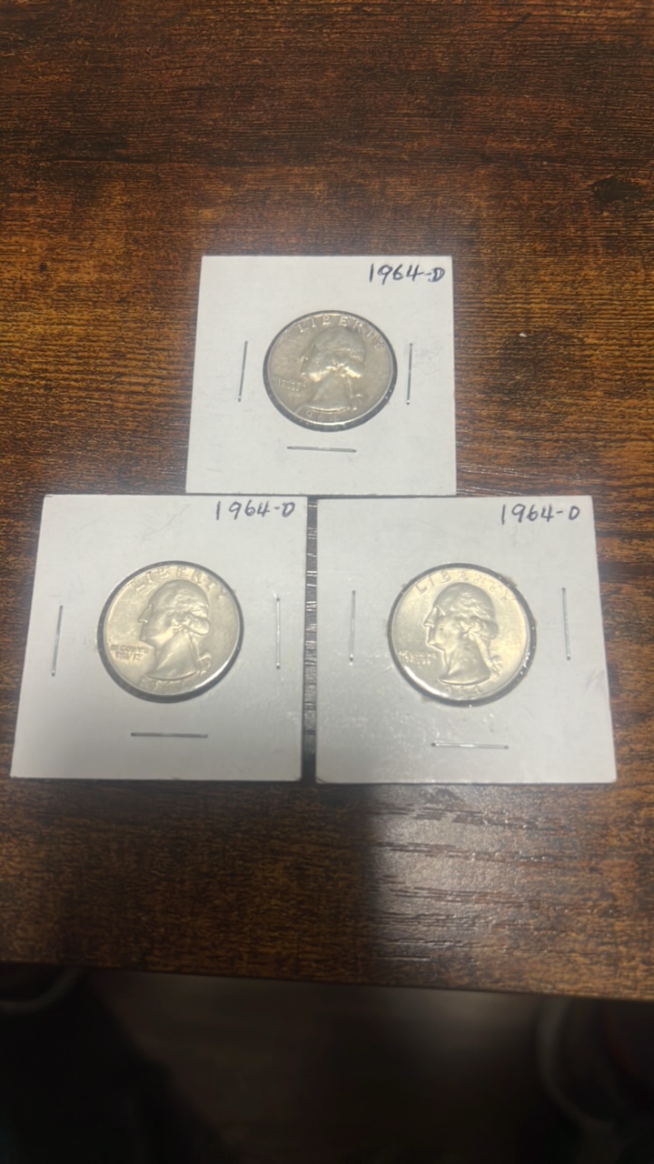 lot 85 image: 90% silver Washington quarter lot of 3