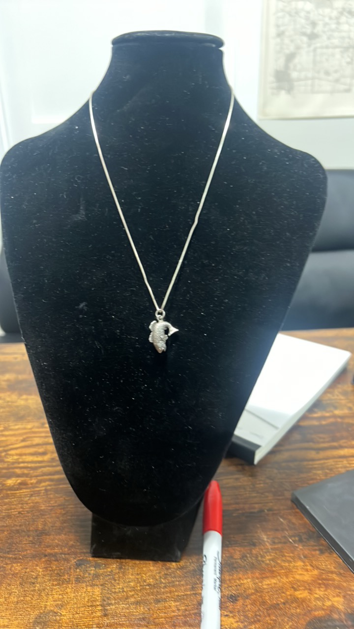 lot 89 image: sterling silver fish pendant and chain
