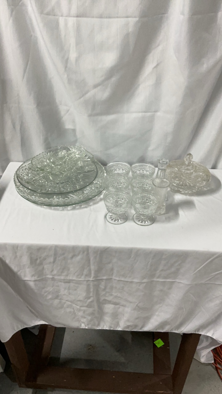 Large Collection of Vintage Pressed and Cut Clear Glassware - 12 Pieces