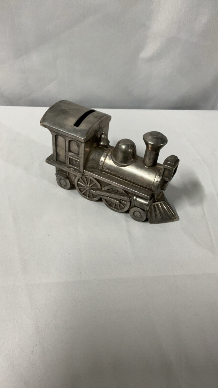 Vintage Godinger Silver-Plated Steam Locomotive Coin Bank