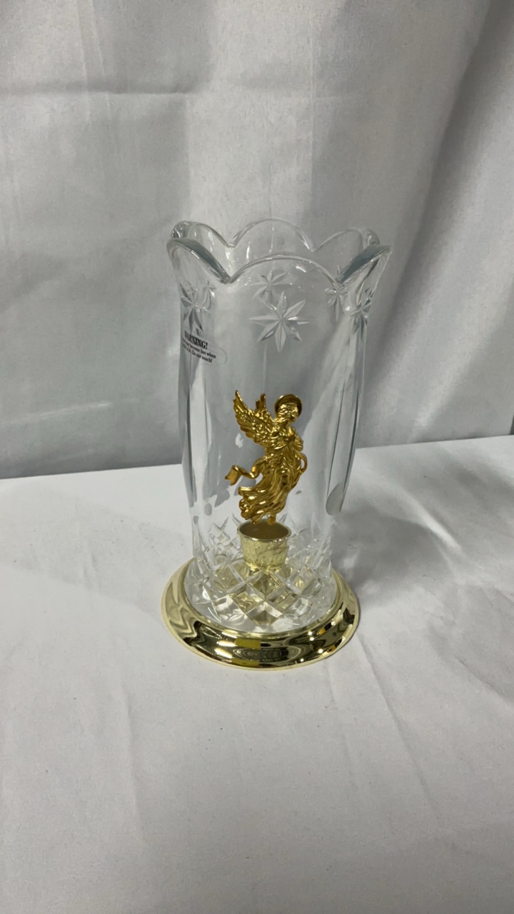 Vintage Bohemian 24% Lead Crystal Angel Hurricane Candle Holder