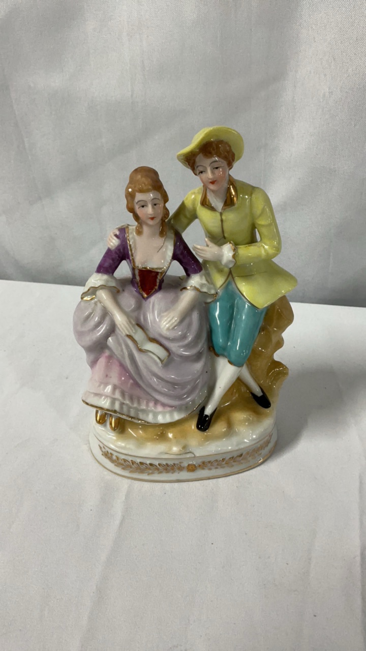 Vintage Japanese Porcelain Colonial Couple Figurine - Hand Painted
