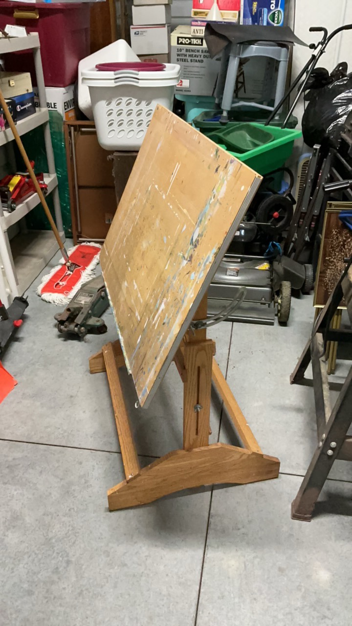 Vintage Solid Wood Adjustable Drafting Table  Art Easel