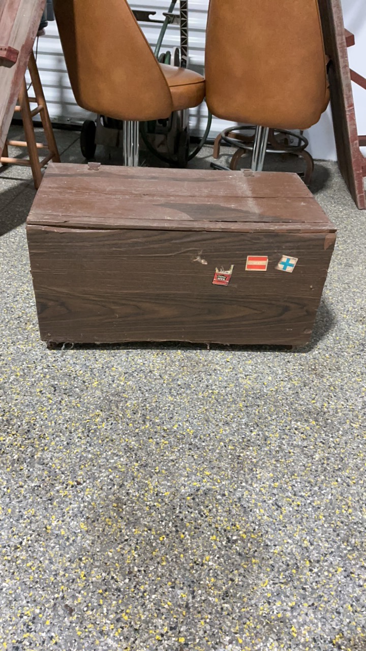 Vintage Rustic Wooden Storage Chest  Trunk with Travel Decals