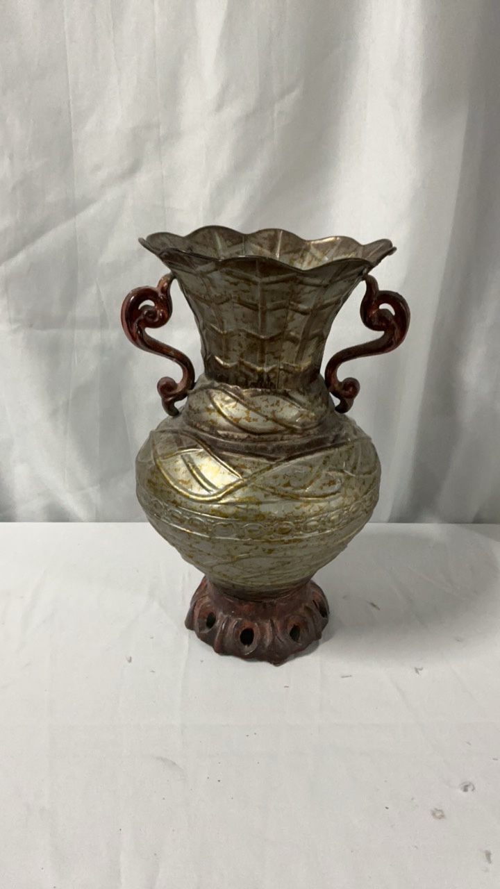 Vintage Ornate Double-Handled Metal Urn Vase