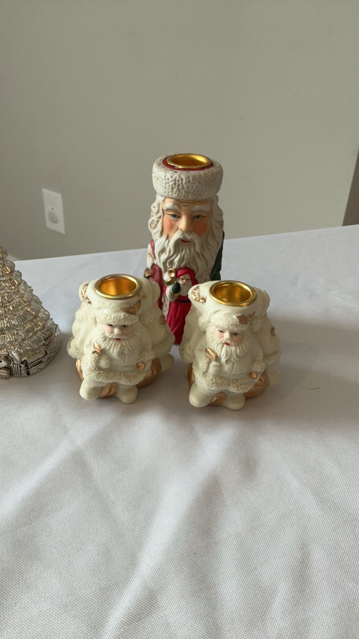 Vintage Ceramic & Silver-Plated Holiday Candle Holder & Shaker Set - 5 Pieces