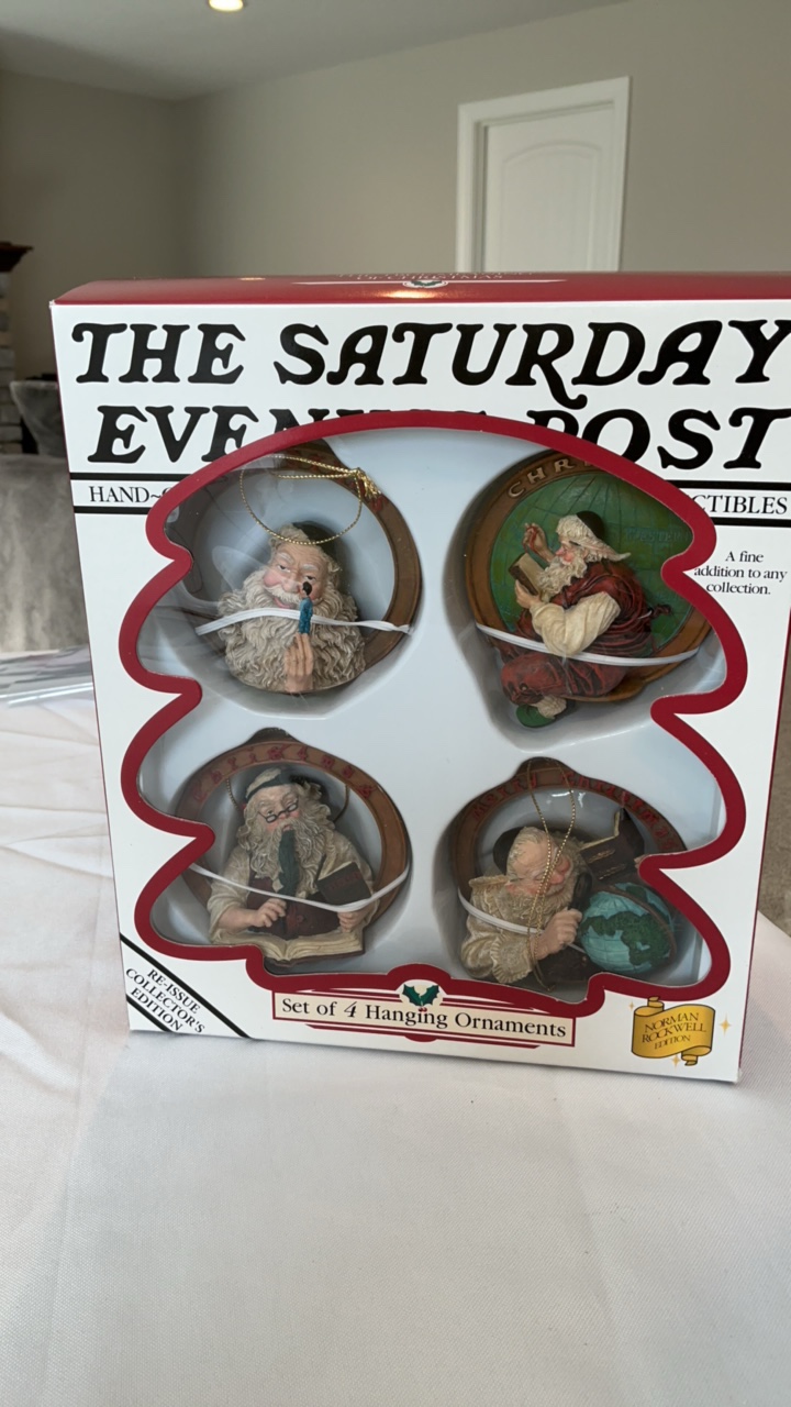 Norman Rockwell The Saturday Evening Post Set of 4 Hand-Crafted Santa Ornaments
