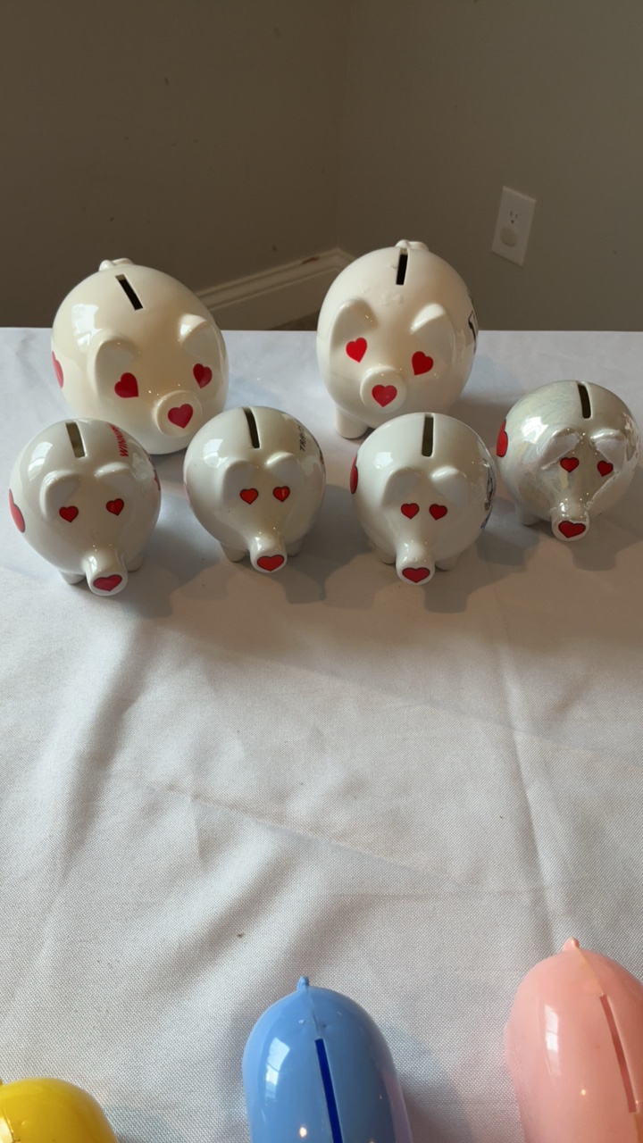 Vintage Ceramic Heart-Eye Souvenir Piggy Bank Collection - Set of 6