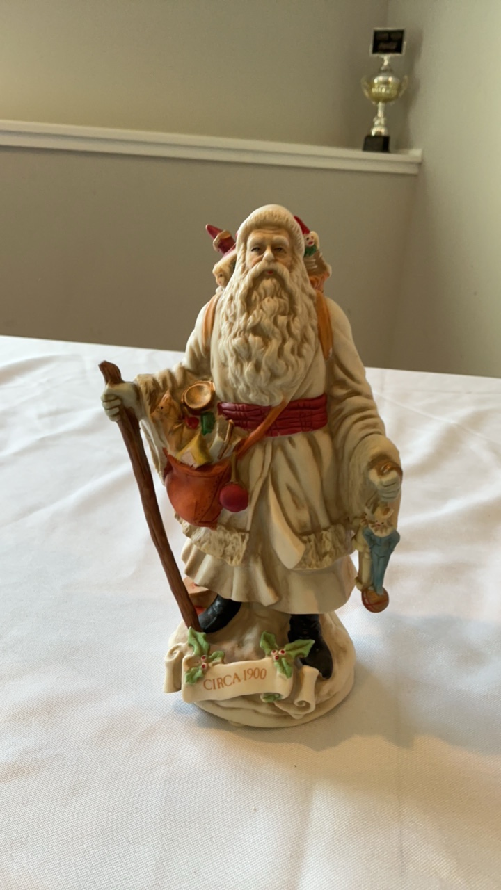 Vintage Circa 1900 Heritage Santa Figurine with Walking Stick & Toy Basket