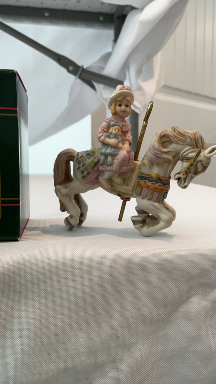 Vintage Carlton Cards Heirloom Ornament Set & Porcelain Carousel Horse Figurine