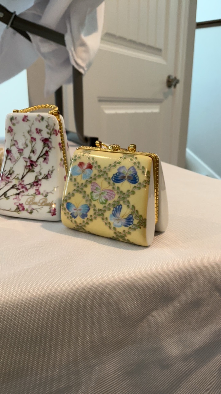 Vintage Hinged Porcelain Trinket Box Collection  10 Piece Miniature Purse Set  Hand-Painted