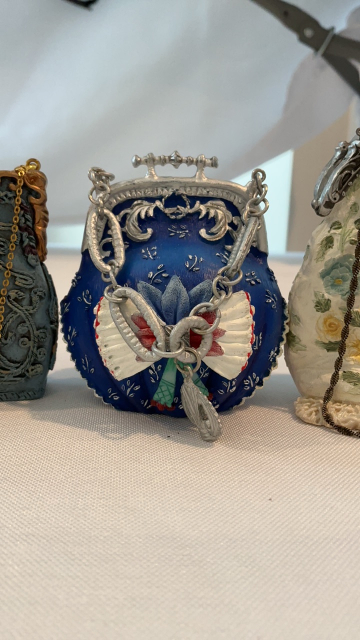 Vintage Hand-Painted Resin Trinket Box Collection  15 Piece Textured Miniature Purse Set