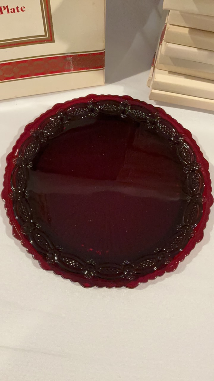 Avon 1876 Cape Cod Collection  Ruby Red Glass Dinner & Luncheon Plate Set  18 Pieces Total