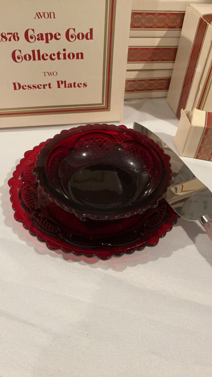 Avon 1876 Cape Cod Collection  Full Ruby Red Dessert Service  26 Piece Set