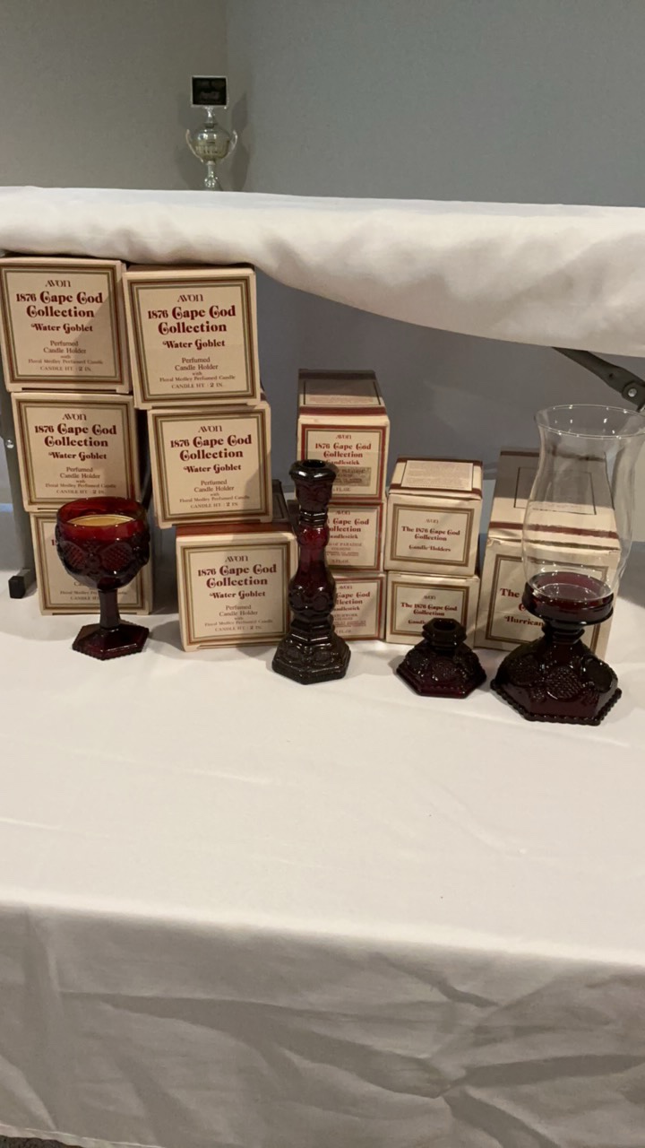 Avon 1876 Cape Cod Decorative Lighting & Candle Holder Collection - Ruby Red Glass - 13 Piece Set