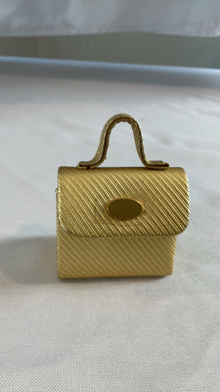 Vintage Este Lauder Miniature Purse Solid Perfume Compact - Gold Textured