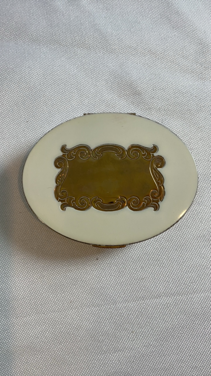 Vintage Majestic U.S.A. Oval Gold-Tone Compact - Mid-Century w Original Puff