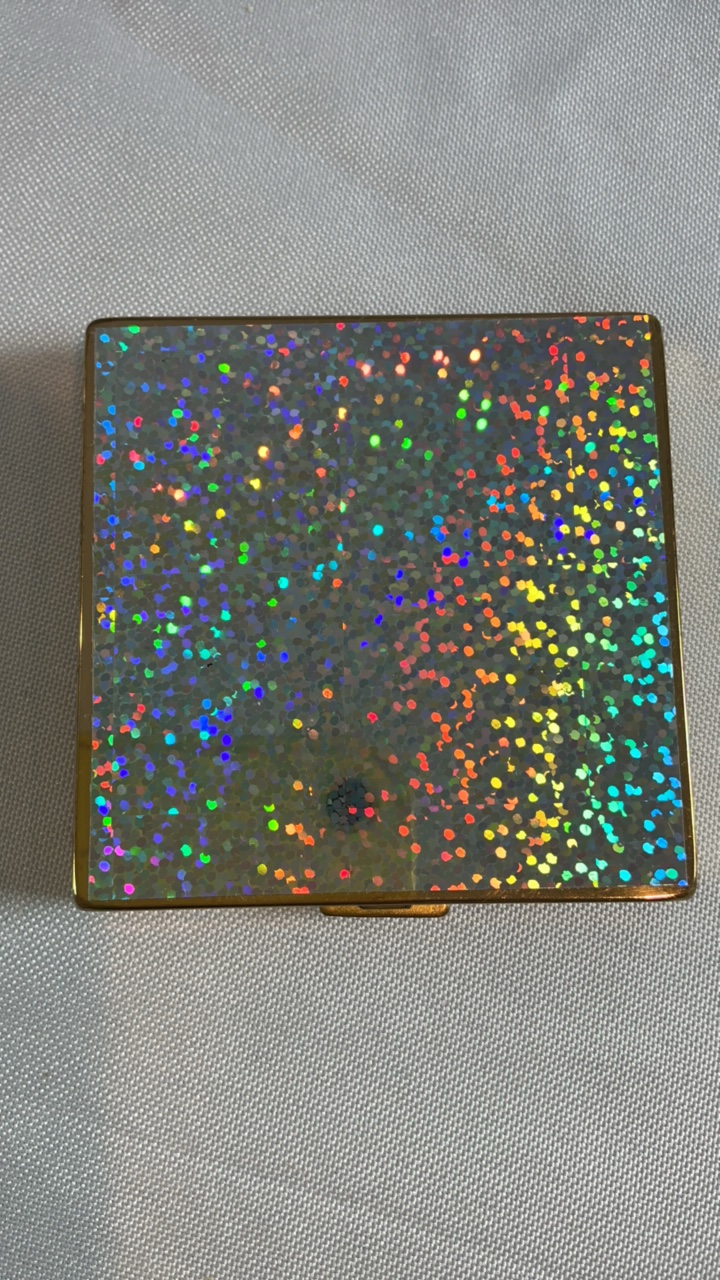 Vintage Daniel Gold-Tone Holographic Glitter Compact - Mid-Century Square