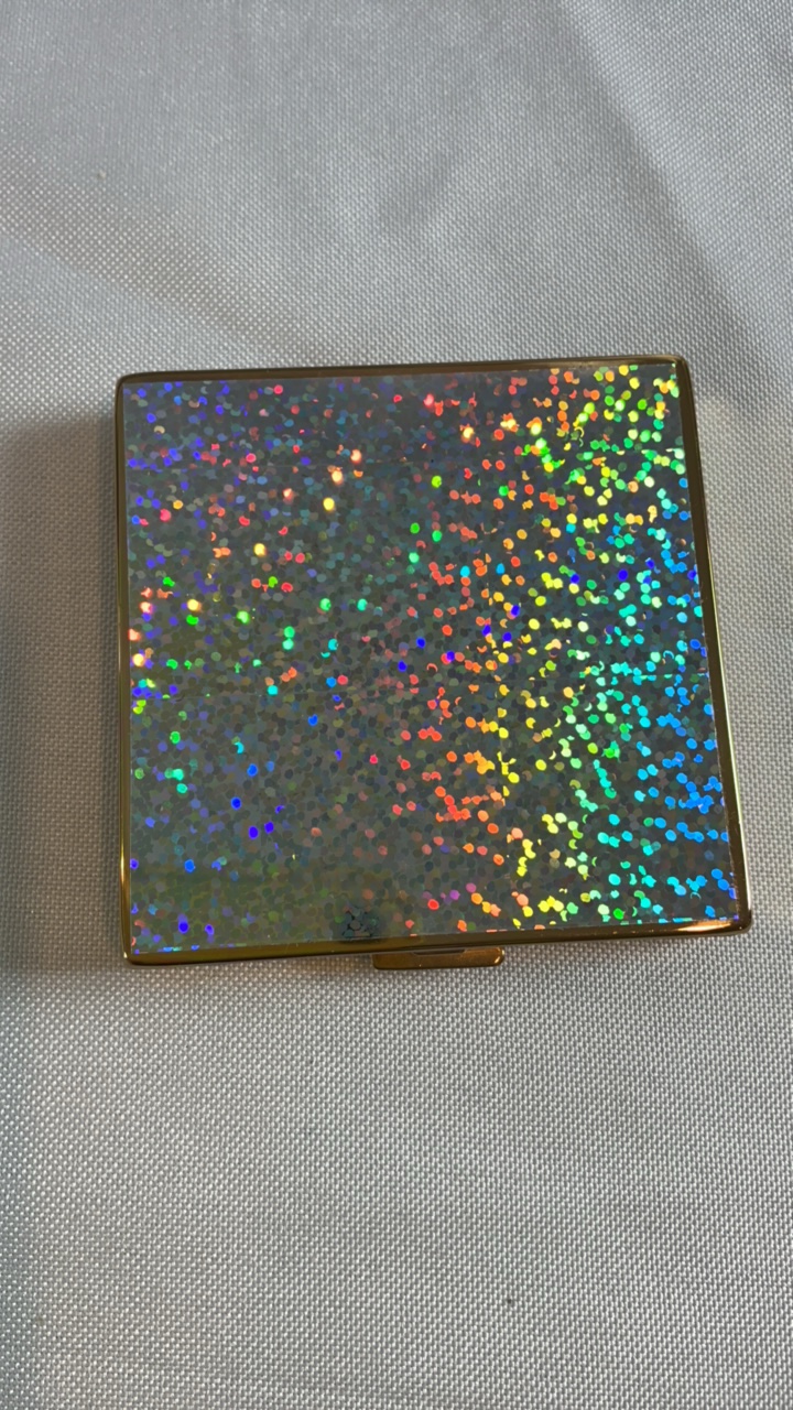 Vintage Daniel Gold-Tone Holographic Glitter Compact - Mid-Century Square