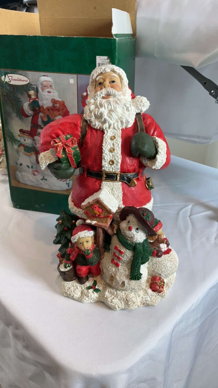 Vintage 13 Wangs International Christmas Traditions Santa with Snowman & Child  Large Resin Figurine