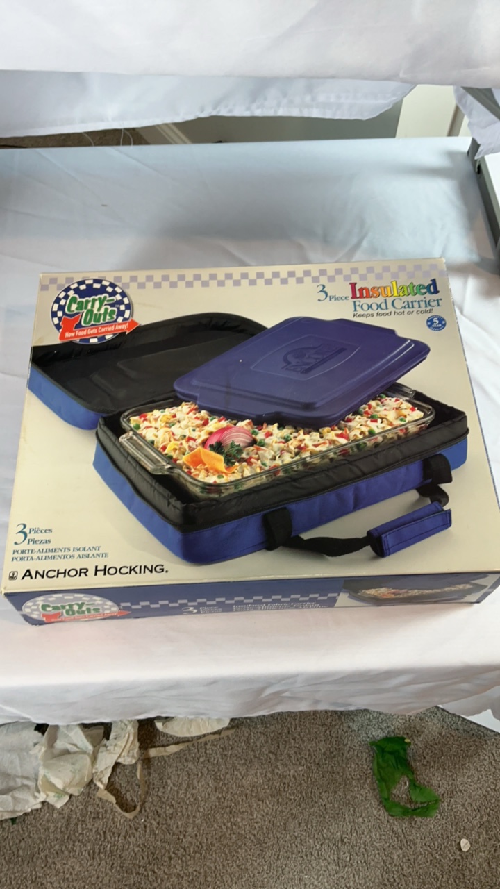 Anchor Hocking Carry-Outs 3-Piece Insulated Food Carrier Set  Blue  New in Box