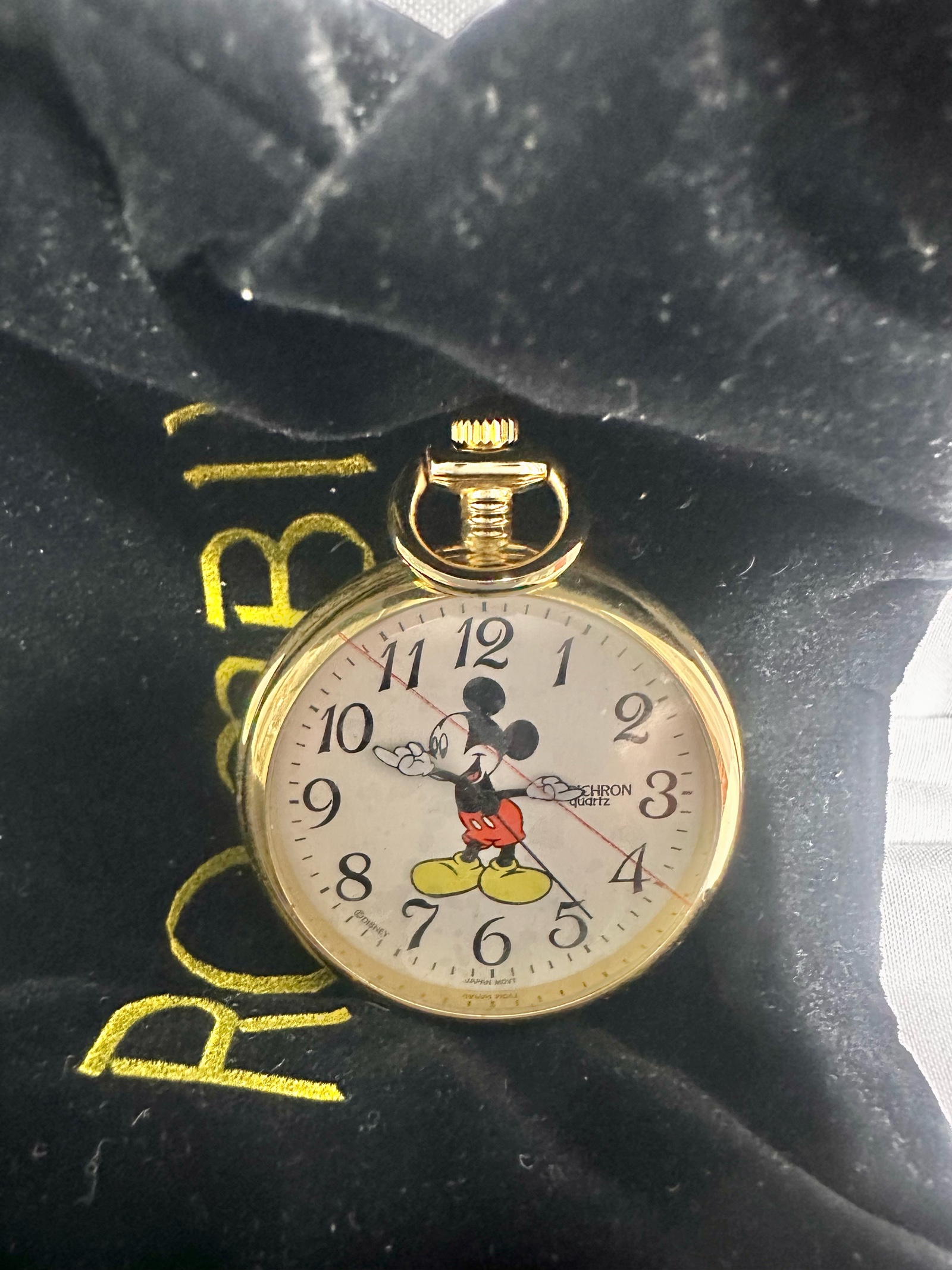 Gold-tone Verichron Mickey Mouse quartz pocket watch