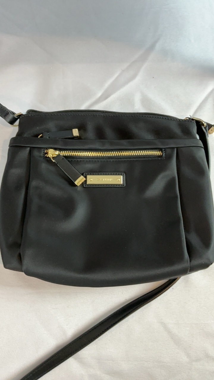 Calvin Klein Black Nylon Crossbody Bag  Gold Tone Hardware  Sleek Minimalist Design