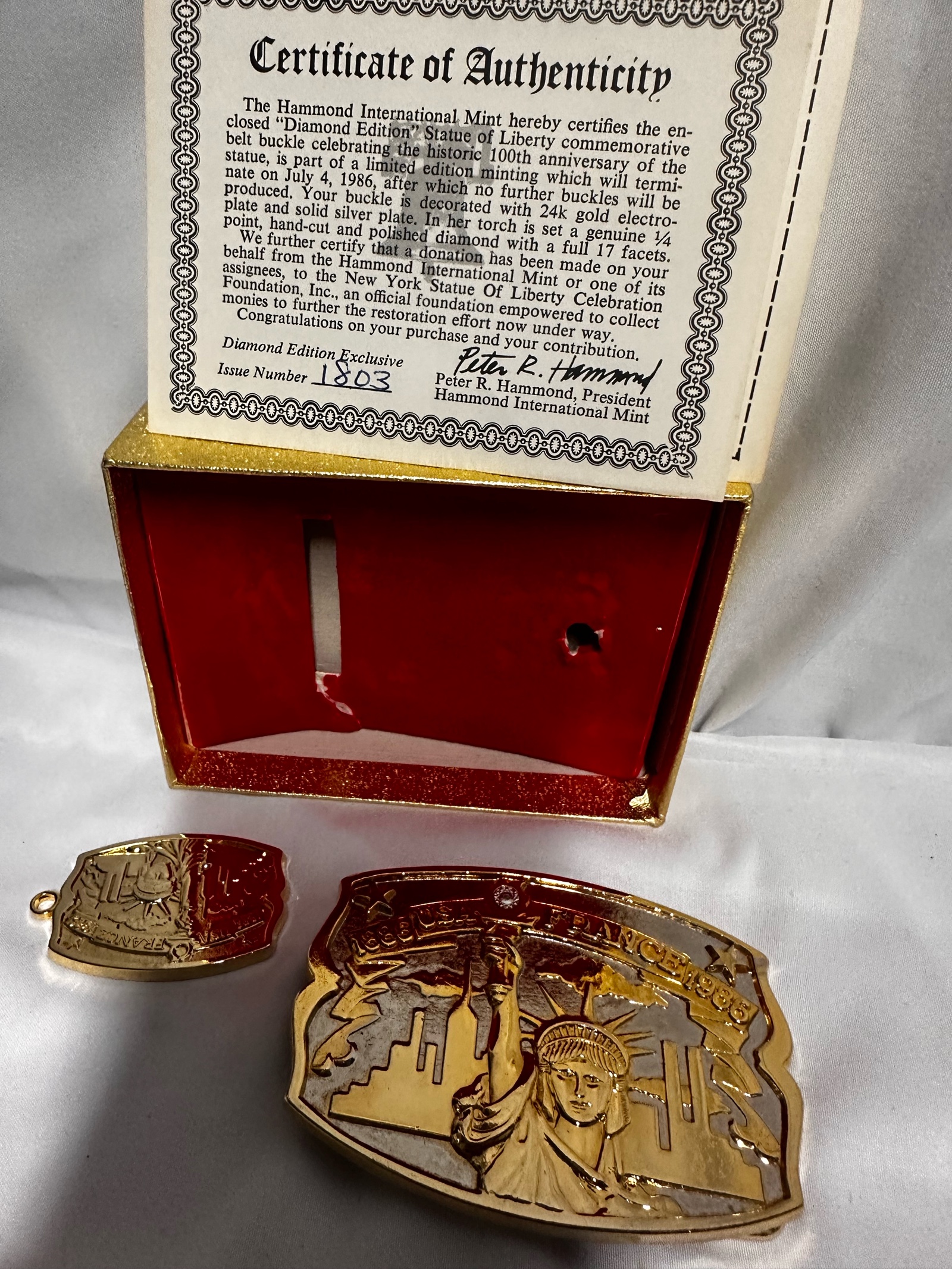 Hammond International Mint Diamond Edition Statue of Liberty commemorative belt buckle