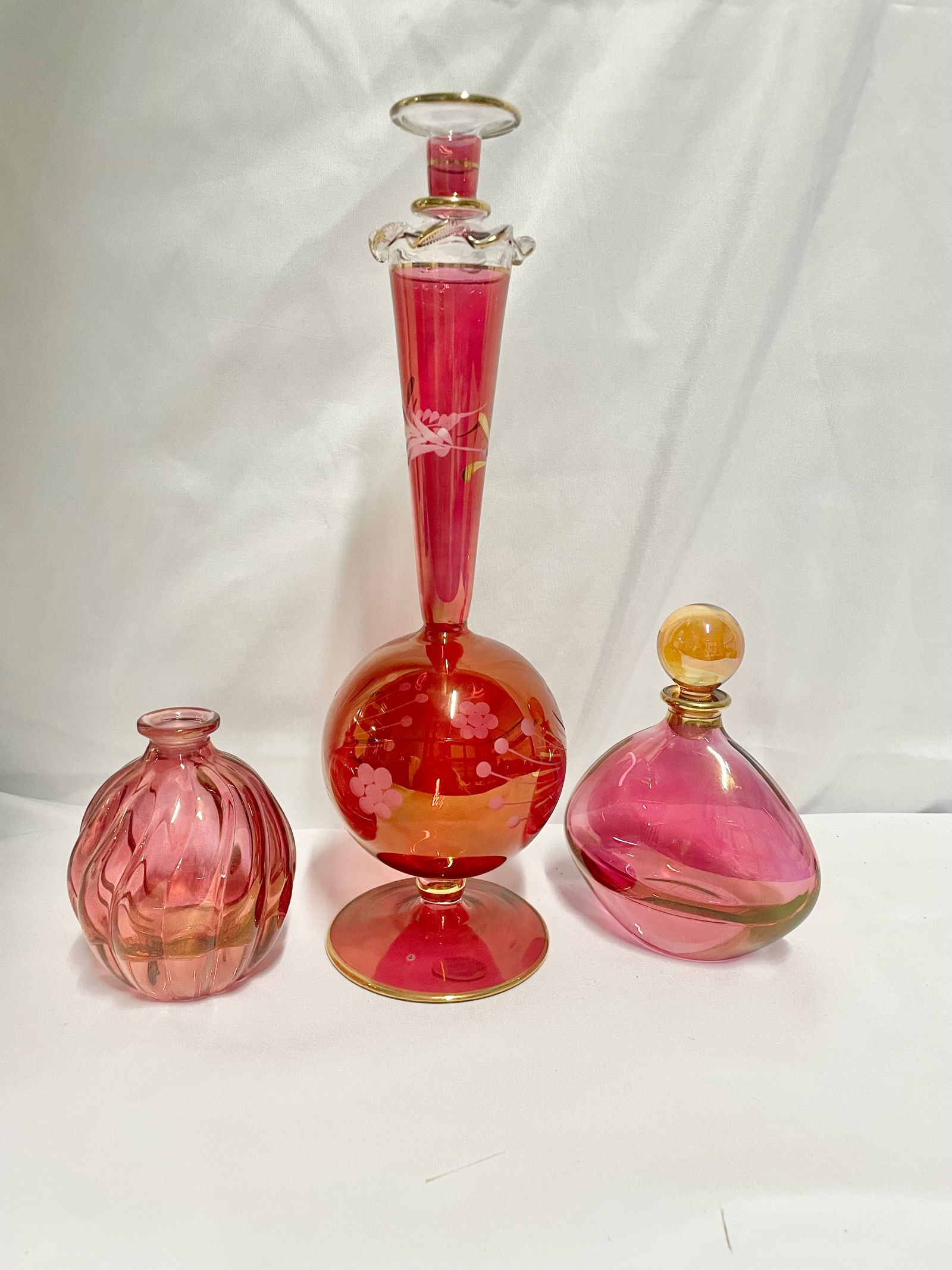 High end Czech  Bohemian cranberry glass perfume bottles