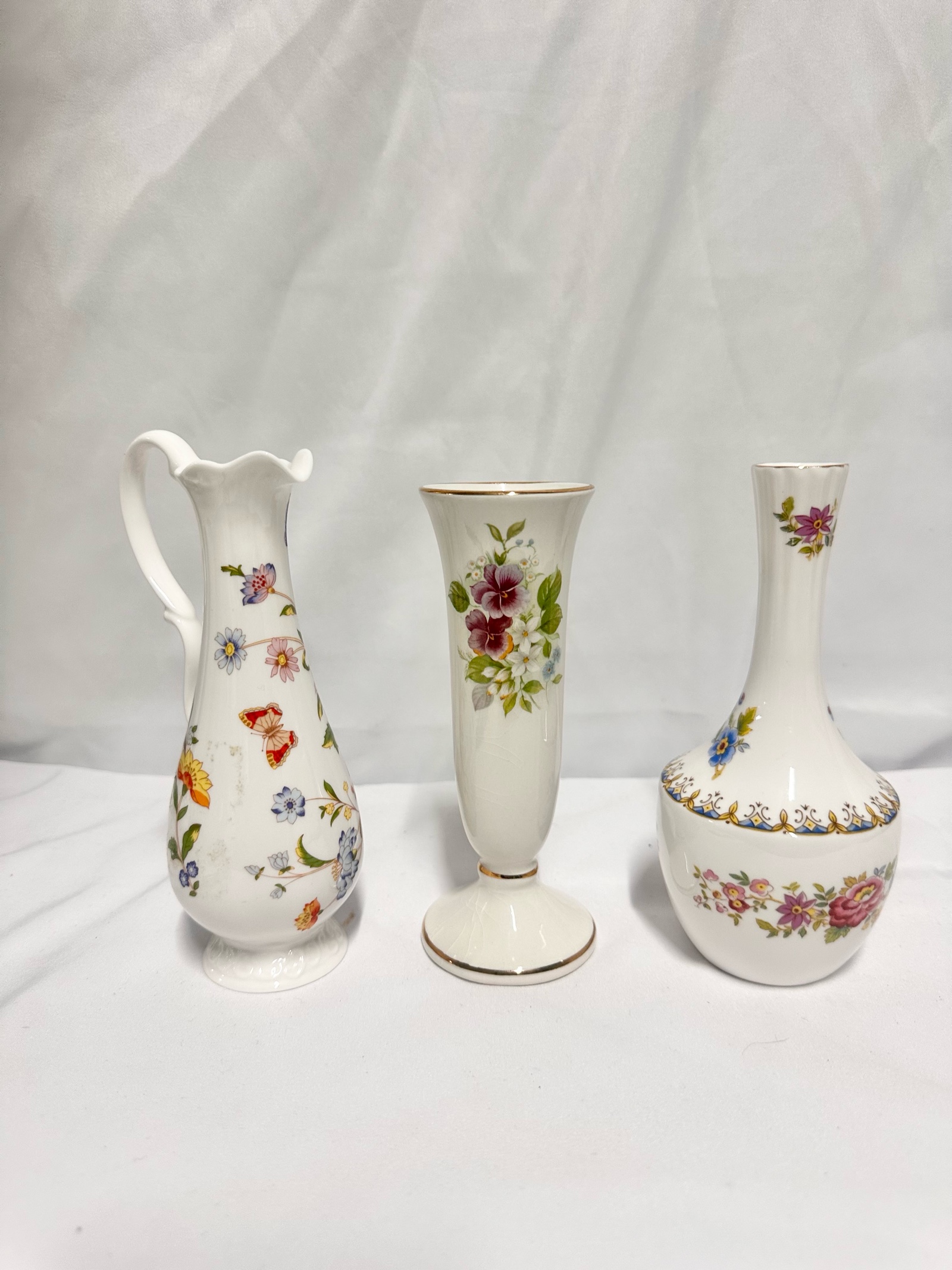 Set of 3 Collectible Fine Bone China vases plus creamer