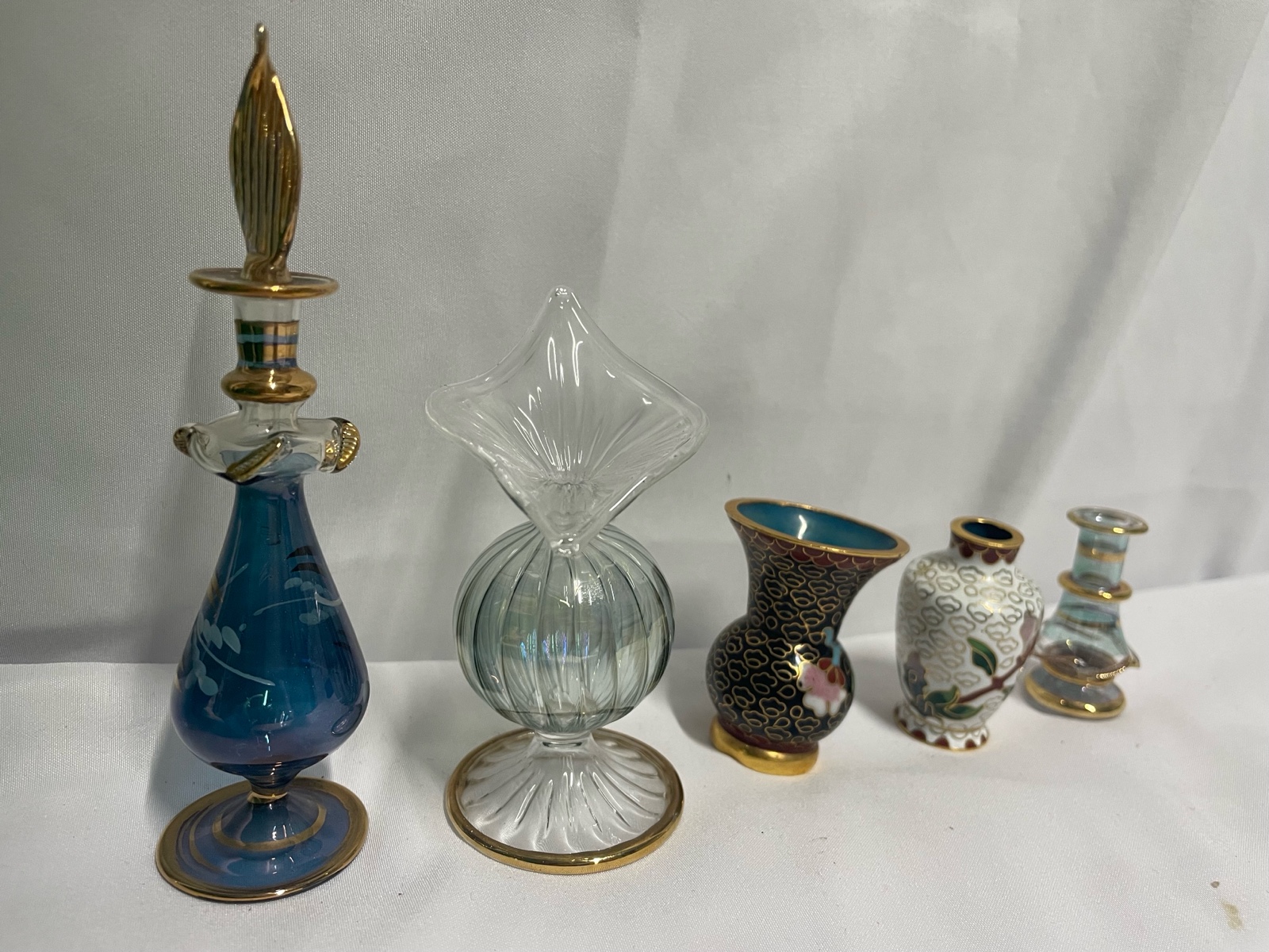 5 hand blown high Egyptian Glass perfume bottles